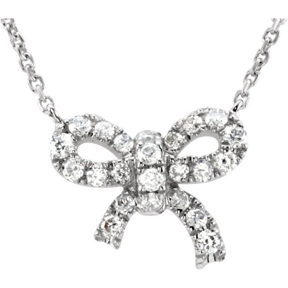 1/6 Ctw Diamond Small Bow Necklace in 14k White Gold 18 Inch